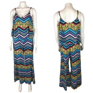 Magic Womens Romper Size Small Colorful Spaghetti Strap Long Pants Dressy